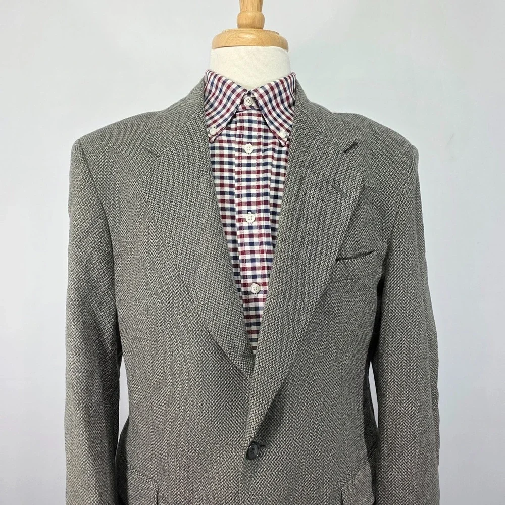 Cambridge Classics Men's Tweed Sport Coat Blazer Gray Herringbone Wool Size 40R‎